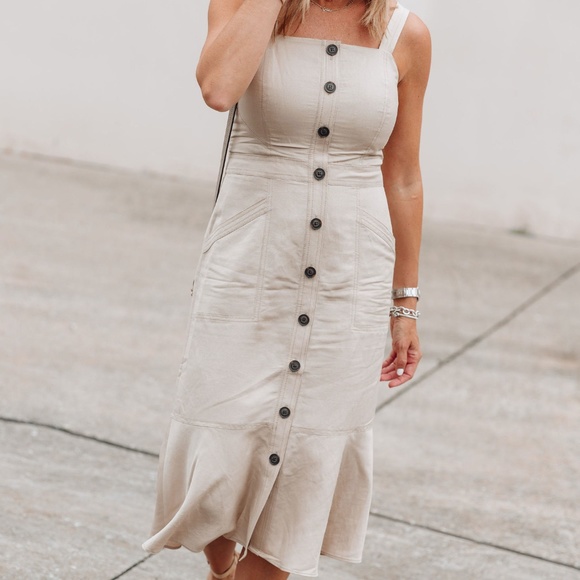 NWT Banana Republic Linen Blend Button Midi Dress